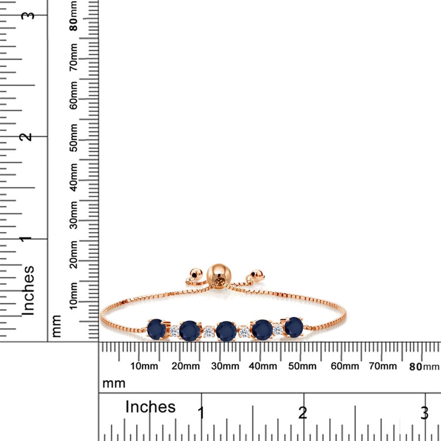 Gem Stone King 18K Rose Gold Plated Silver Gemstone Birthstone and White Topaz Adjustable Bolo Tennis Bracelet for Women | Round 5MM & 2.5MM | Easy-On Easy-Off | Fully Adjustable Up to 9 Inch