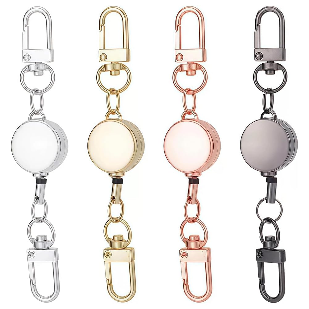 Vjsujehgy 4 PCS Retractable Keychain Double Hook Key Chain Ring Stretchable Hanging Lanyard Carabiner Hook Badge Reel Clip Retractable Rope