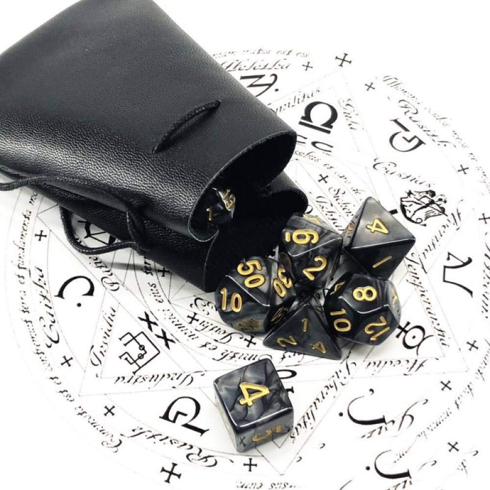 WHFDSBD Polyhedral Dice,Black Rpg Dice 7 Set Dnd Retro Durable Acrylic Dice Polyhedral Game Dice Set Mtg Table Games Dice,Math Teaching