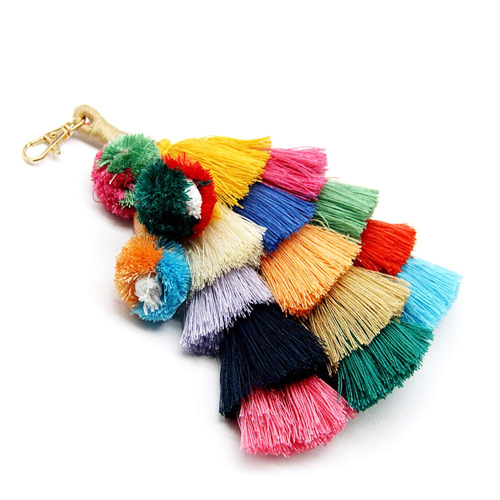 Tassel Pom Pom Key Chain Boho Charm Key Ring, Fashion Handmade Accessories for Women Handbag/Bag/Car Decor Colorful