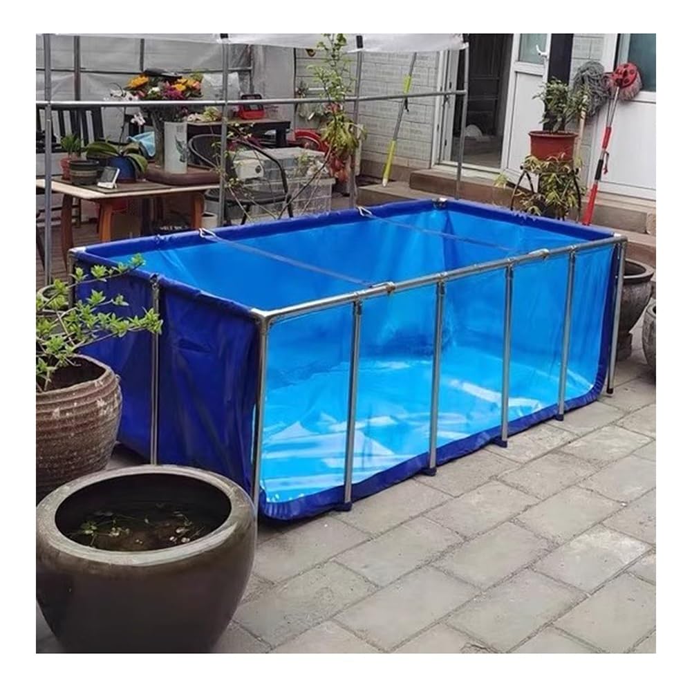 Fish Pond with Steel Frame, Aquarium Pool with Transparent Viewing Window, Water Tank for Koi Breeding, Easy Assembly