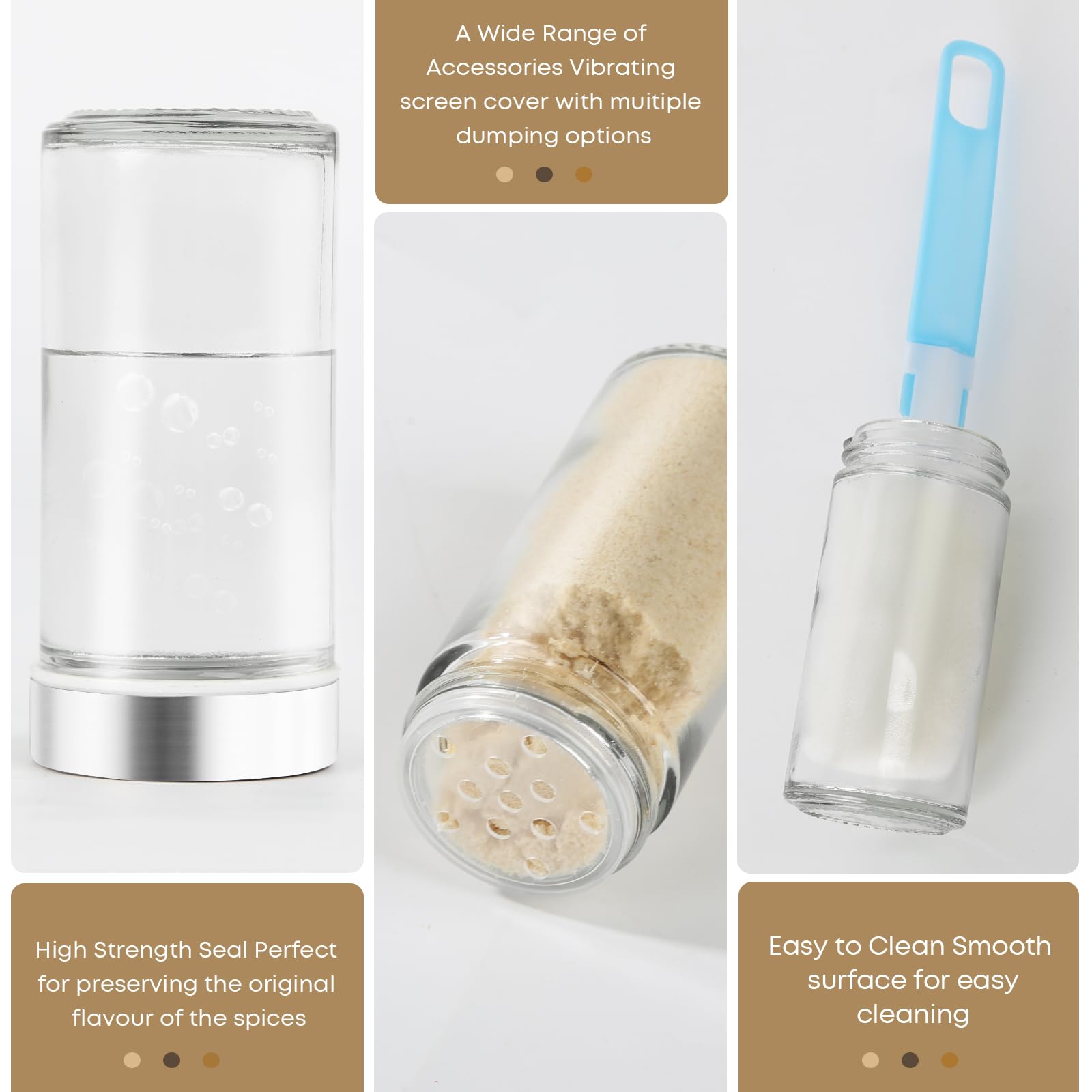 FRIBERG 24 PCS Barattoli Spezie per Cucina,100 Ml,Barattoli per Spezie in Vetro Tondo, Set Spezie Da Cucina, Con Coperchi in Acciaio Inox, Con Imbuto, Spazzola per La Pulizia, Penna E Adesivi