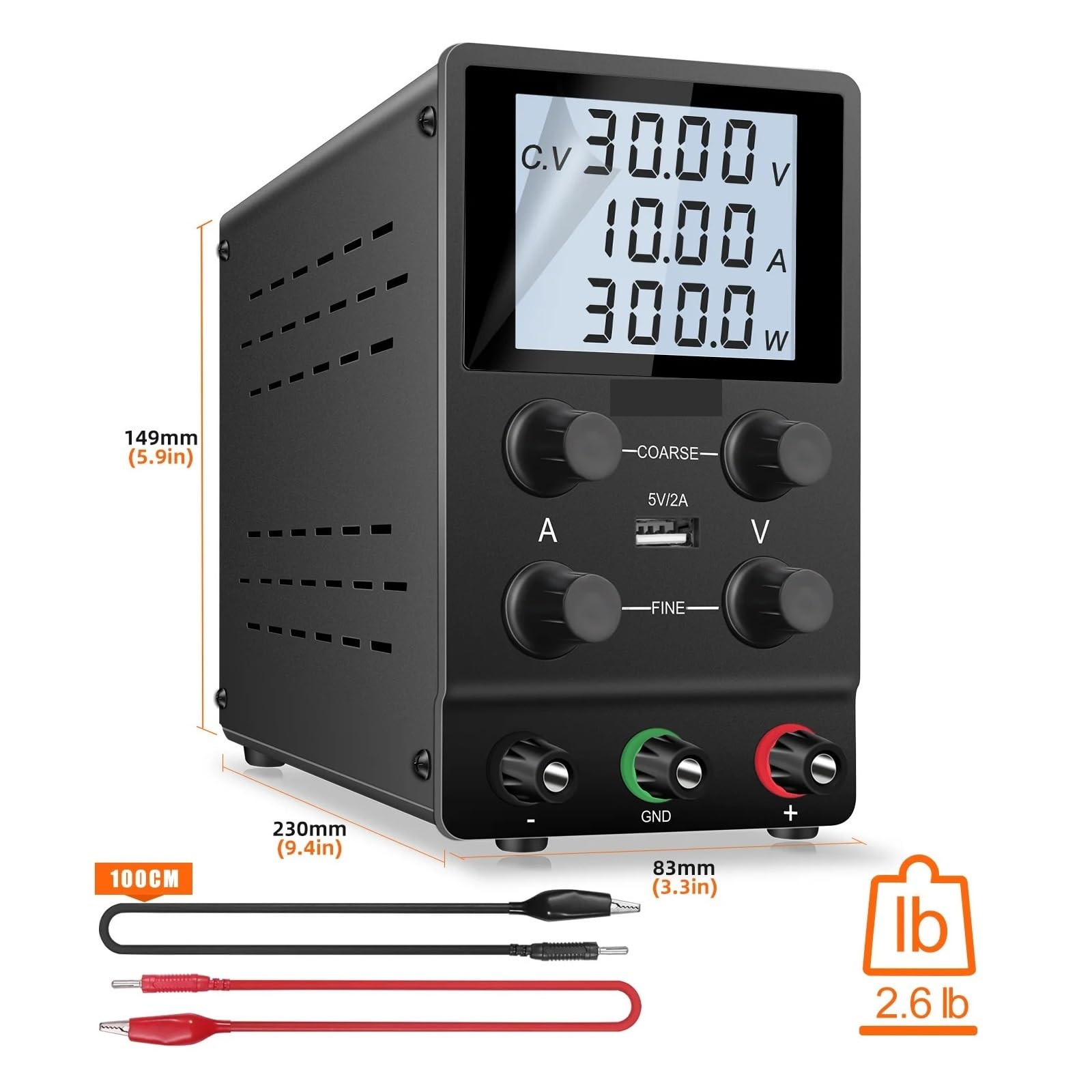 UYSELA Labornetzteil 0-30V / 0-5A – Einstellbar, 4-stellige Anzeige, Mit Überstromschutz, 160W