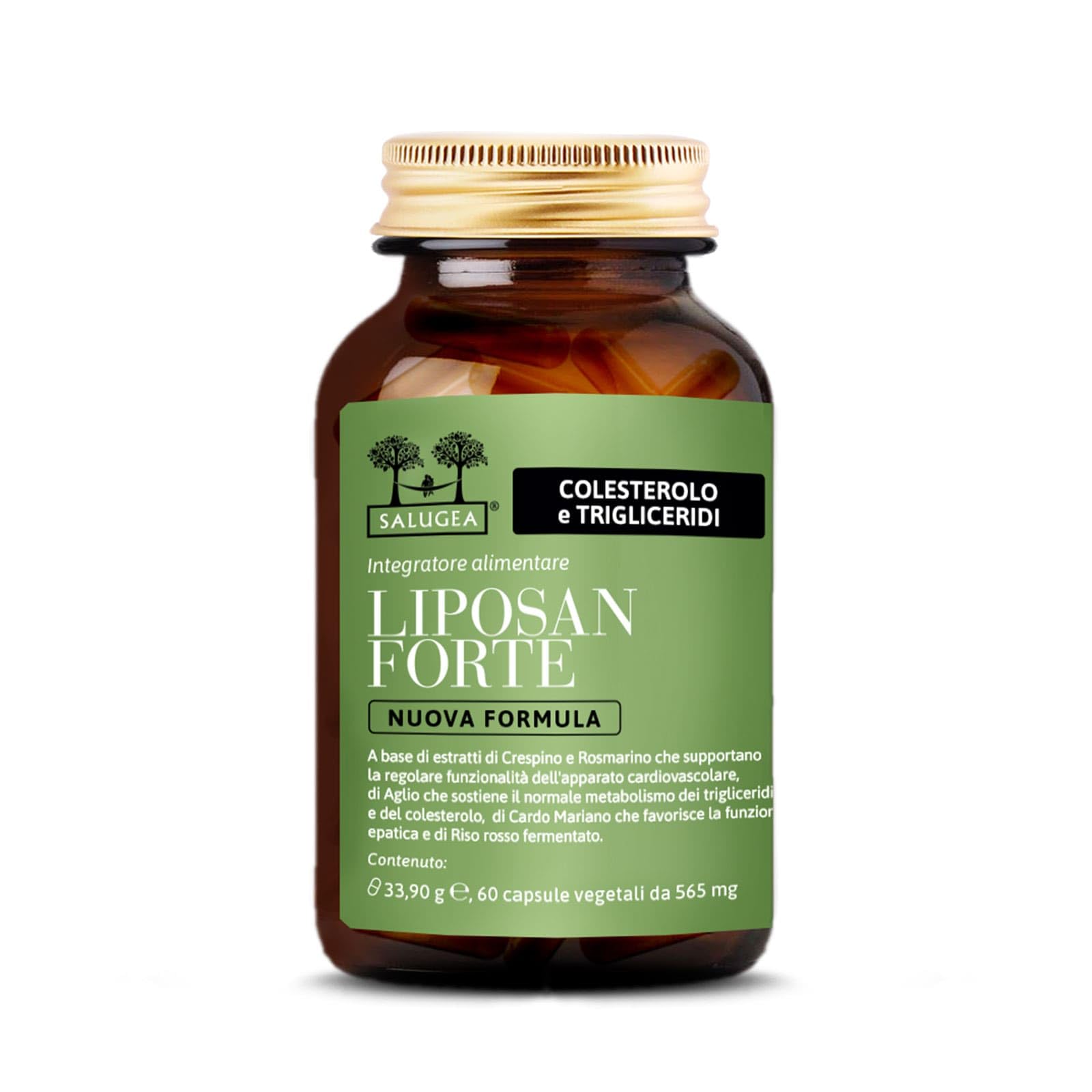 Liposan Forte Nuova Formula Salugea - Integratore a base di Riso Rosso fermentato per Colesterolo e Trigliceridi - 60 capsule vegetali in flacone di vetro scuro - 100% naturale