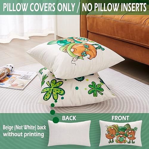 Miniatura 3 de CARRIE HOME Juego de 2 fundas de almohada de gnomo del día de San Patricio de 18 x 18 pulgadas fundas de almohada verdes de trébol de la suerte para