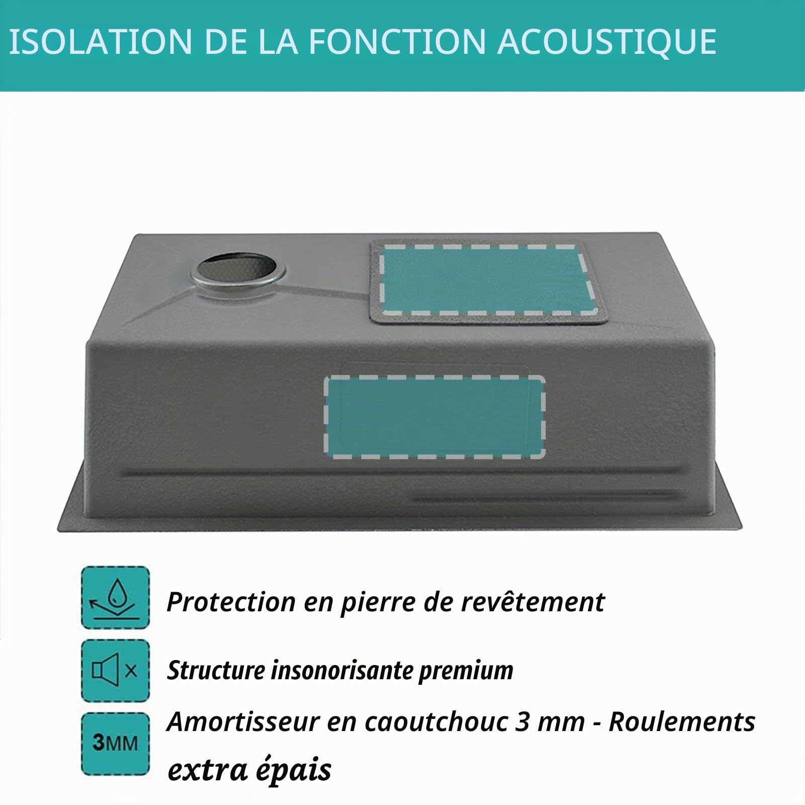 Évier de Cuisine, Cascade Multifonction, Evier de Cuisine à Comptoir Raindance Professionnel Lavabo Acier Inoxydable avec Lave Verre & Robinet Extractiblen Haute Pression Argent 75x45x21cm