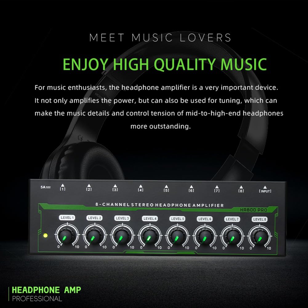 HA800 Pro 8 Canali Amplificatore per Cuffie Stereo RGB per Mixer Musicale Registrazione