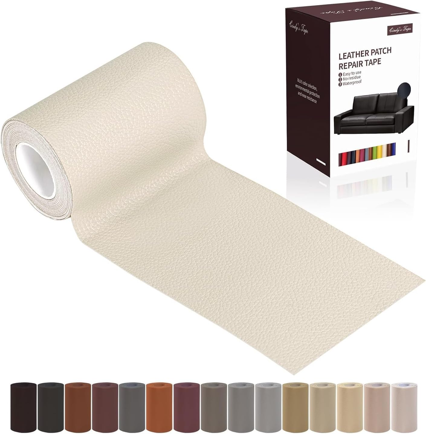 Leather Repair Patch Tape, Ivory 3 x 61 Inches Self Adhesive Leather Repair Kit for Furniture, Car Seat,Vinyl Leather Repair Kit for Office Chairs,Couch, Sofa, Luggage