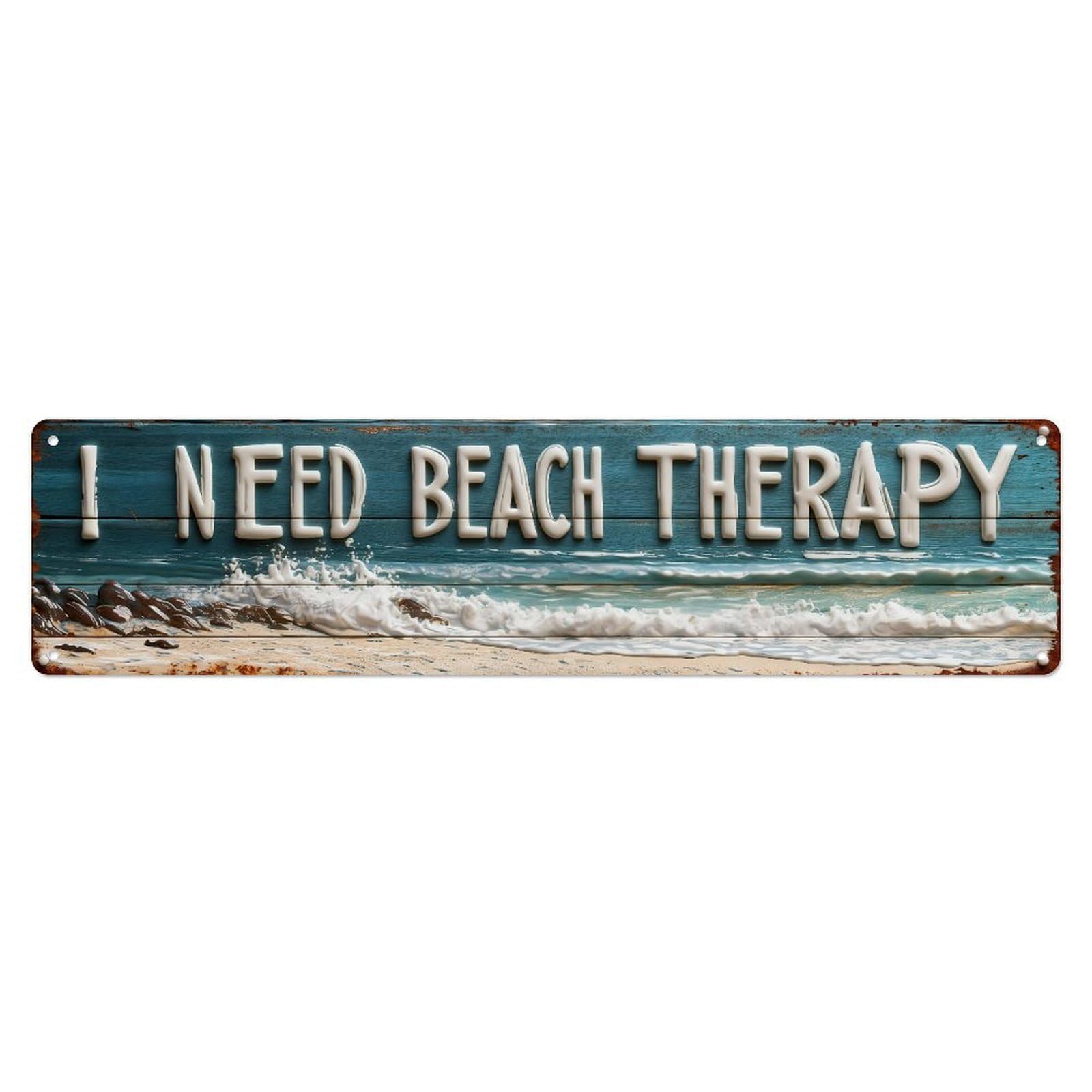 Iageret Vintage Beach Waves Sand Sky Ocean Metal Tin Sign Retro Wall Decor, Bar Garage Cafe Kitchen Home Wall Art Poster Decoration 4X16inches