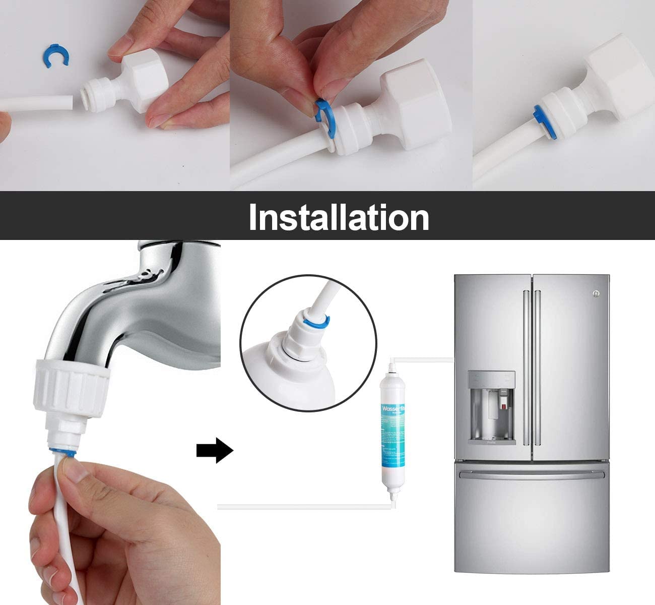 Kit Tuyau D'Eau 20M 1/4" HAXIHA - Pour Réfrigérateur, Osmose Inverse, Machine à Glaçons - Bleu Avec Coupe-Tuyau
