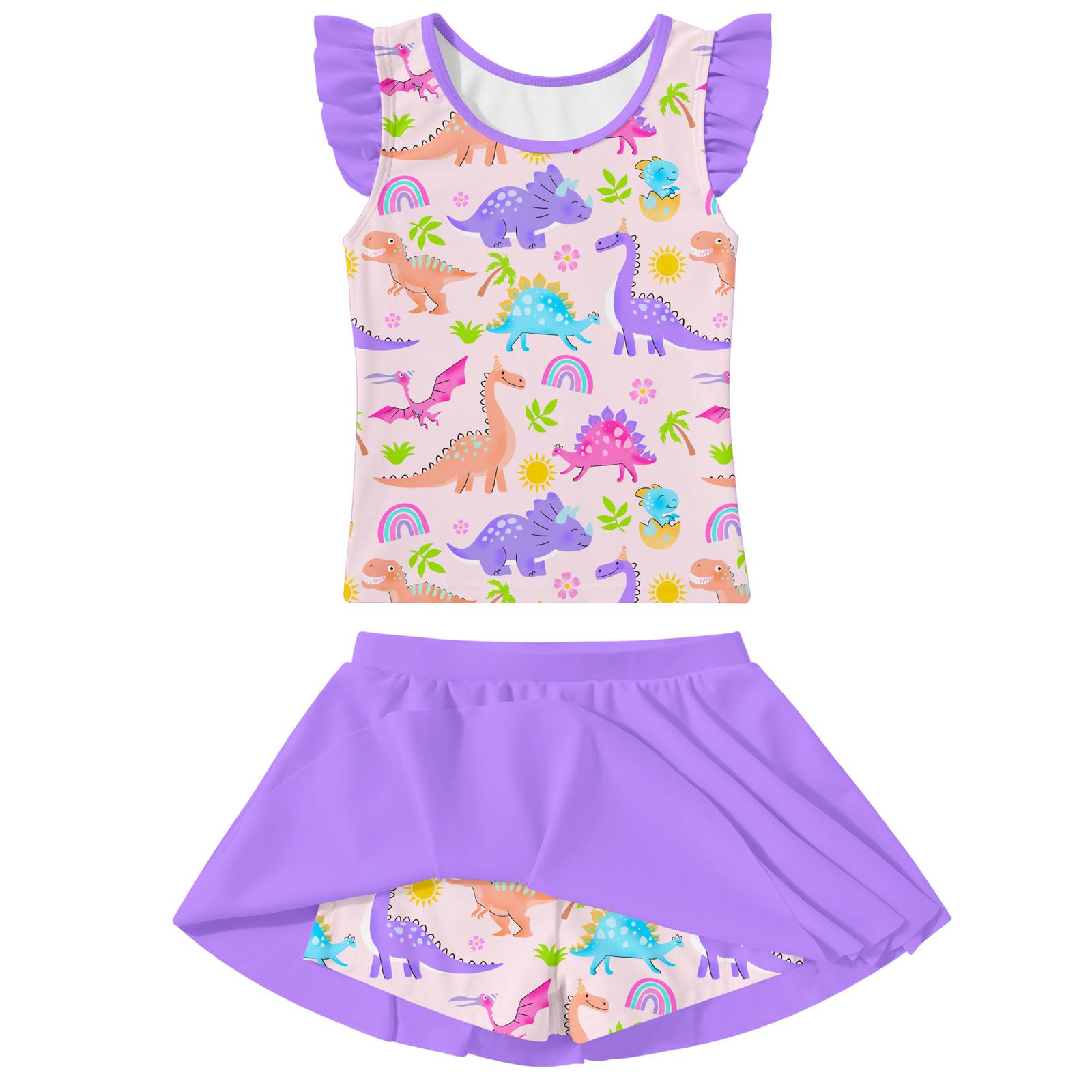 Girls Swimsuit 2 Piece Ruffle Bathing Suit UPF 50+ Tankini Swimsuit Skirt with Lining Size 3-10