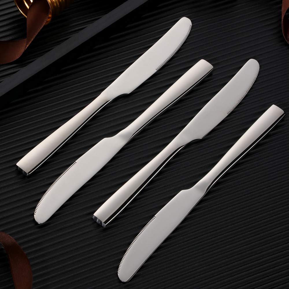 Cuchillos de postre de acero inoxidable, 18/0, 12 unidades de cuchillos de postre con borde cuadrado, cubiertos modernos tenedores multiusos para cocina, restaurante