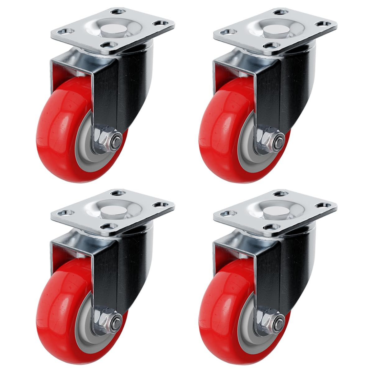Online Best Service 4 Pack Caster Wheels Swivel Plate On Red Polyurethane Wheels (3 inch No Brake)