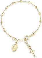Miabella 18K Gold Plated 925 Sterling Silver Rosary Cross Bead Charm Bracelet for Women, Adjustable, Made in Italy