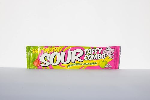 Miniatura 4 de Face Twisters Sour Taffy Combo de fresa y manzana verde  Paquete de 4 barras grandes de caramelo agrio