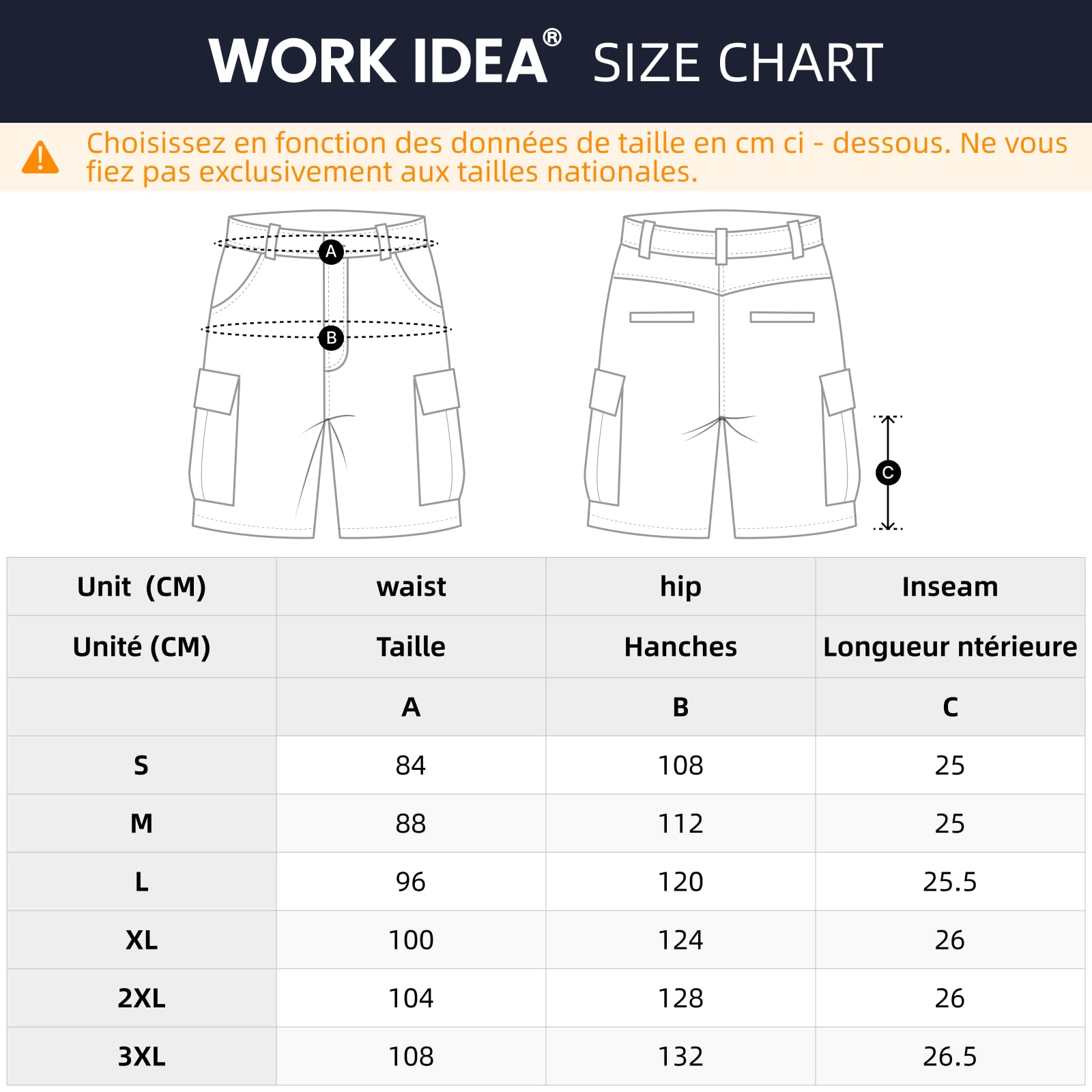WORK IDEA Builder - Short de Travail pour Hommes Résistant, Été et Usage Intensif - Poches Multiples avec Cargo Amovibles