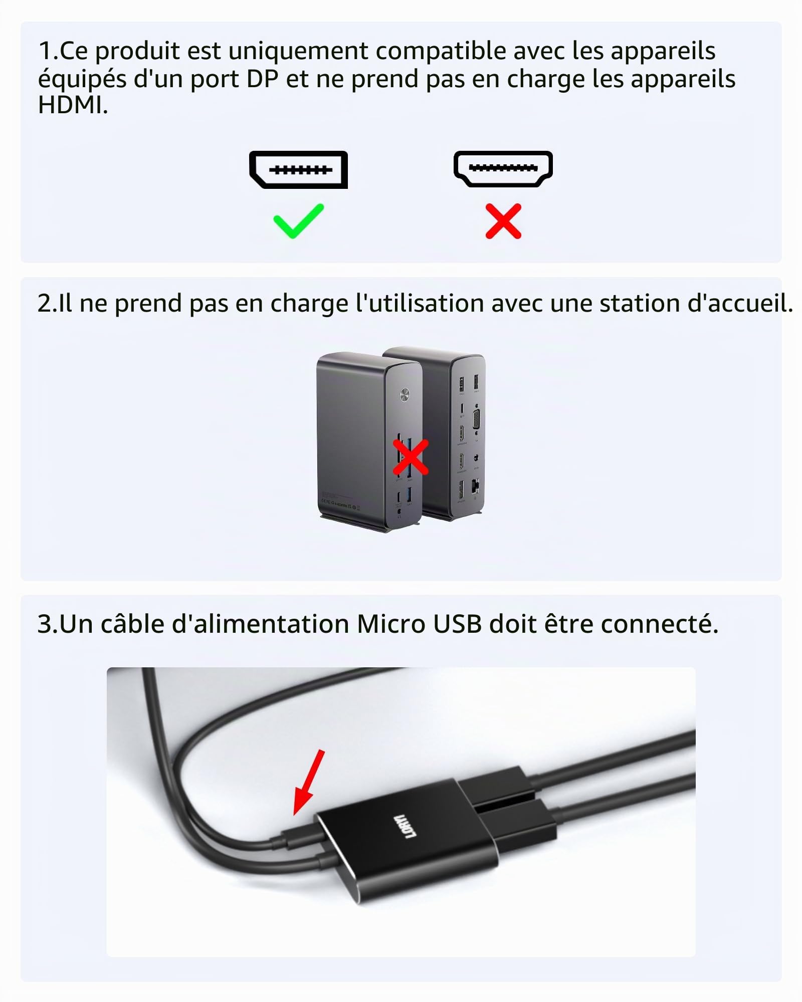 Adaptateur répartiteur DisplayPort vers double DisplayPort, concentrateur MST 4K60Hz 1 entrée 2 sorties pour double moniteurs, répartiteur de port d'affichage DP1.4