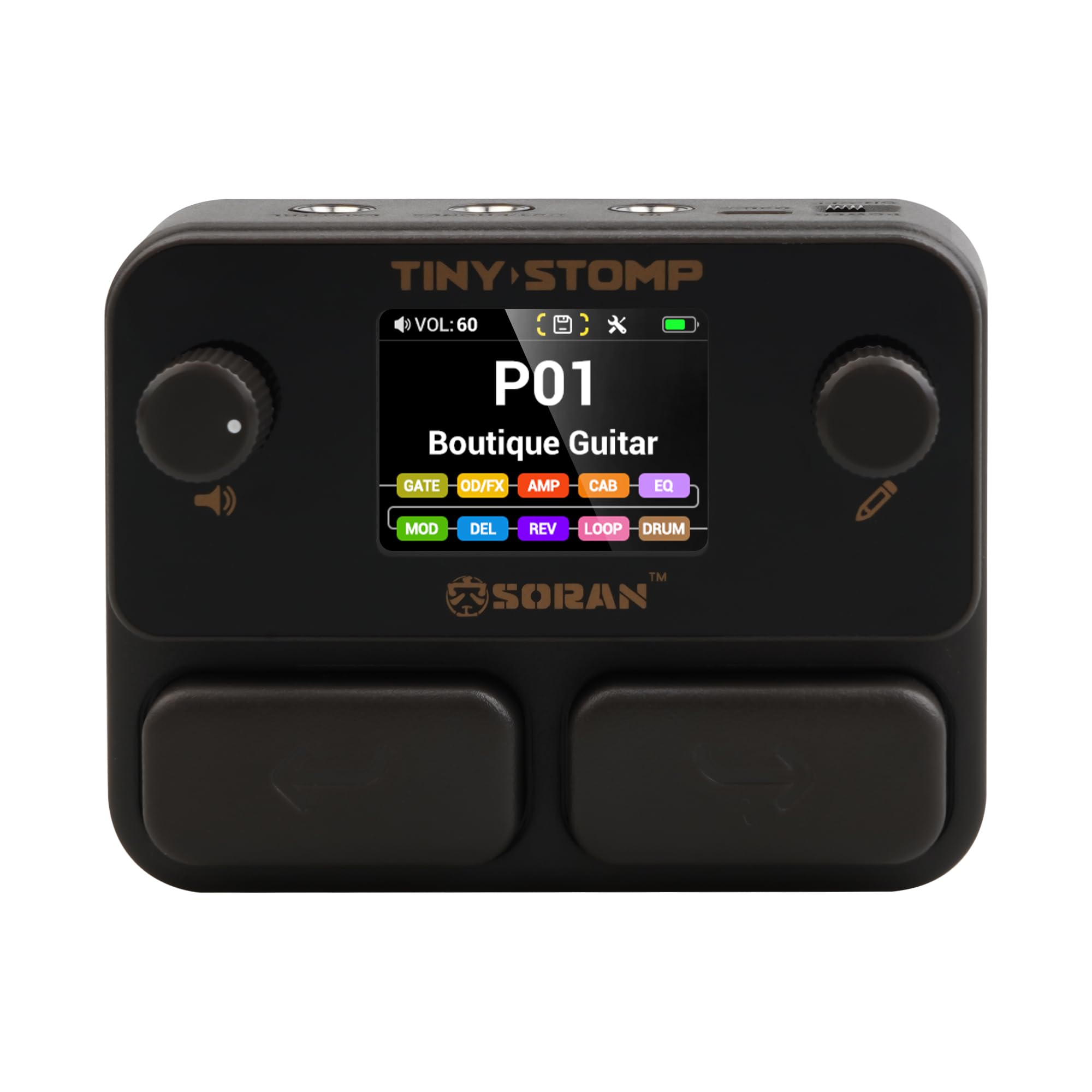 SORAN JME-03A Tiny Stomp Multi Effects Guitar Pedal, 125 Effects, 99 Presets, 10 Modules, 40s Looper, 100 Drum Rhythms, 20 IR/NAM Slots, USB Audio, Rechargeable Pocket Pedal for Guitar and Bass