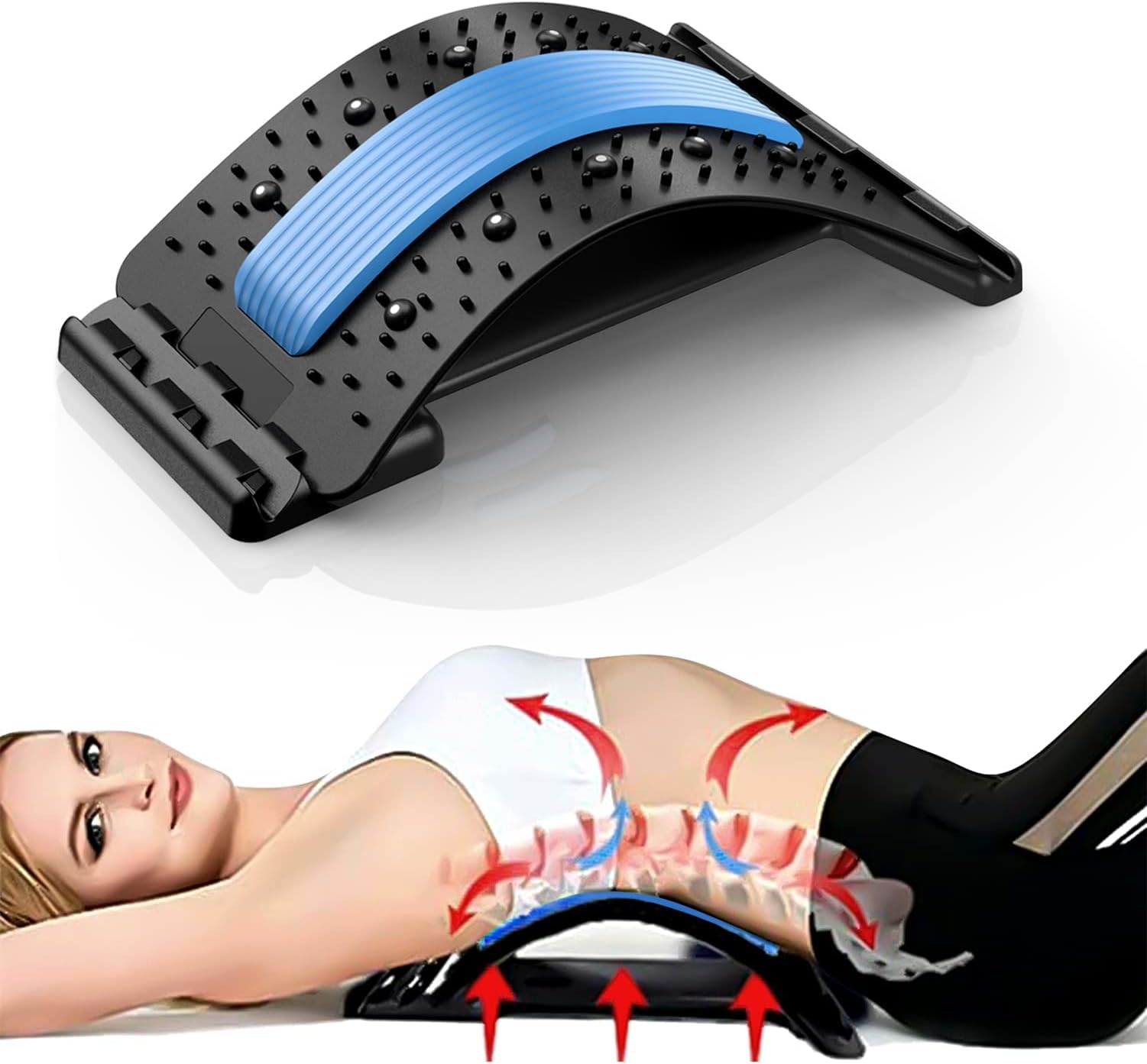 Back Stretcher, Lumbar Back Pain Relief Device, Multi-Level Back Massager Lumbar, Pain Relief for Herniated Disc, Sciatica, Scoliosis, Lower and Upper Back Stretcher Support