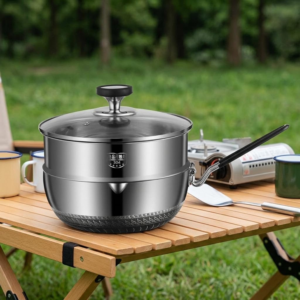 Menaje Camping Set Cocina, Olla y sartén con asa Plegable, para Senderismo y, 2