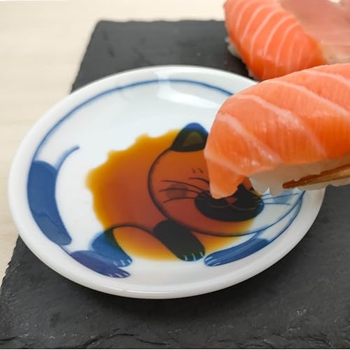 Miniatura 6 de LOVE LOVE JAPAN Juego de 5 platos pequeños de cerámica con diseño de gatos de sushi de postre, hechos en Japón