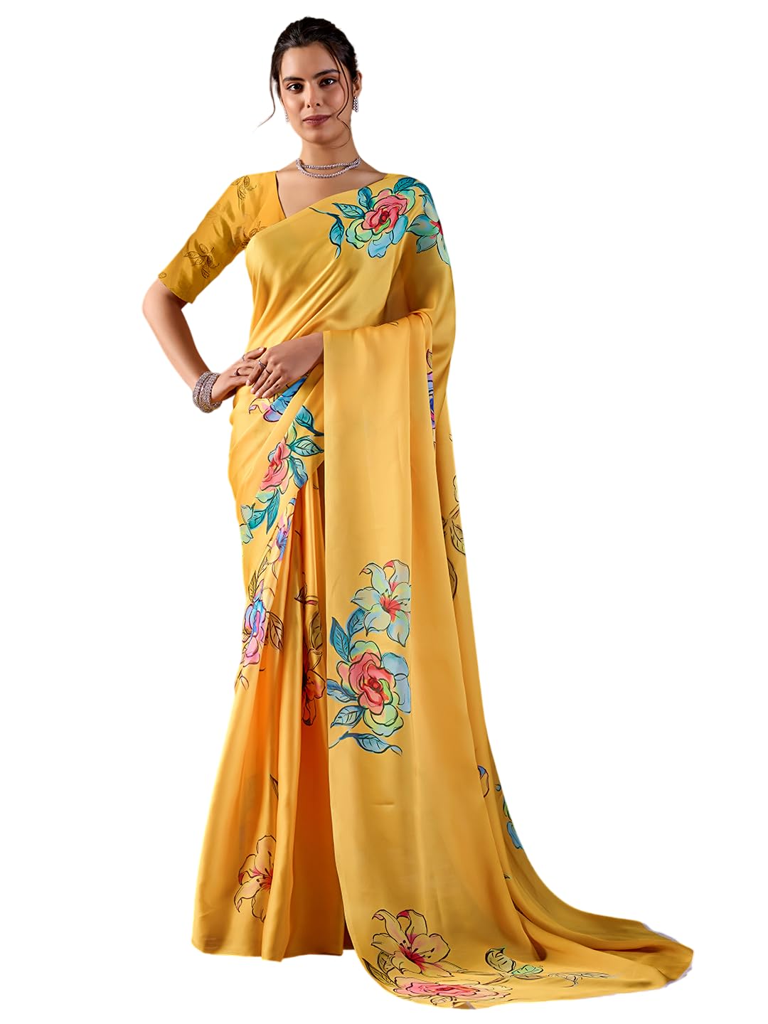 Women's Satin Georgette Saree with Unstitched Blouse Piece-picture-47