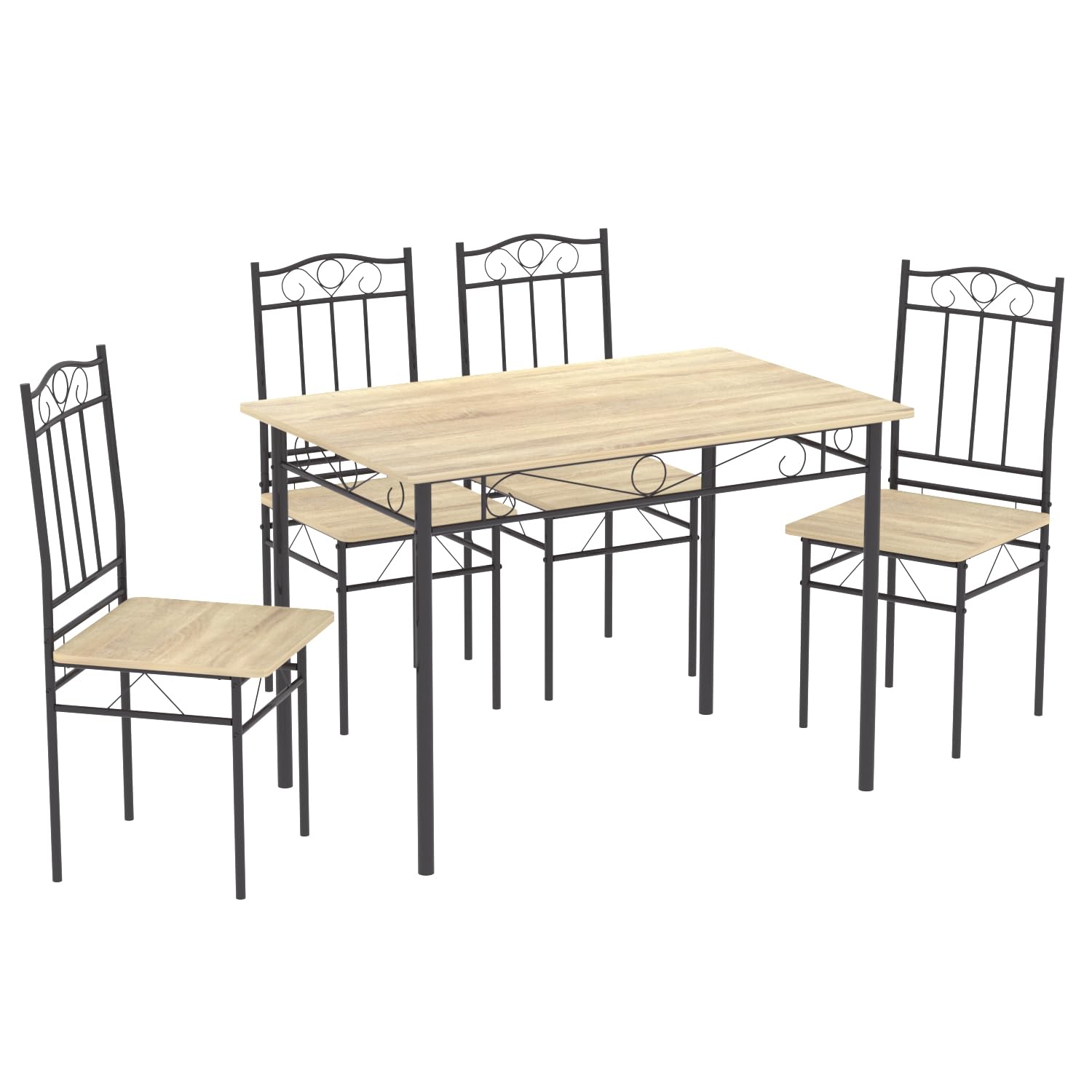 Table à manger avec 4 chaises, pour cuisine, salle à manger, salon, l 109 x P 48 x H 75 cm, hêtre + cadre en métal noir