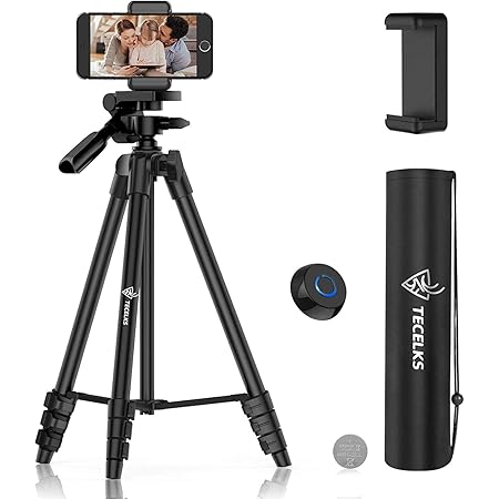 Lightweight Tripod 55-Inch/135cm, Travel/Video/Phone/Camera Tripod Stand with Bluetooth Remote, Phone Clip, Carry Bag for Travel/YouTube Video/Photography/Vlog, Compatible with iOS & Android