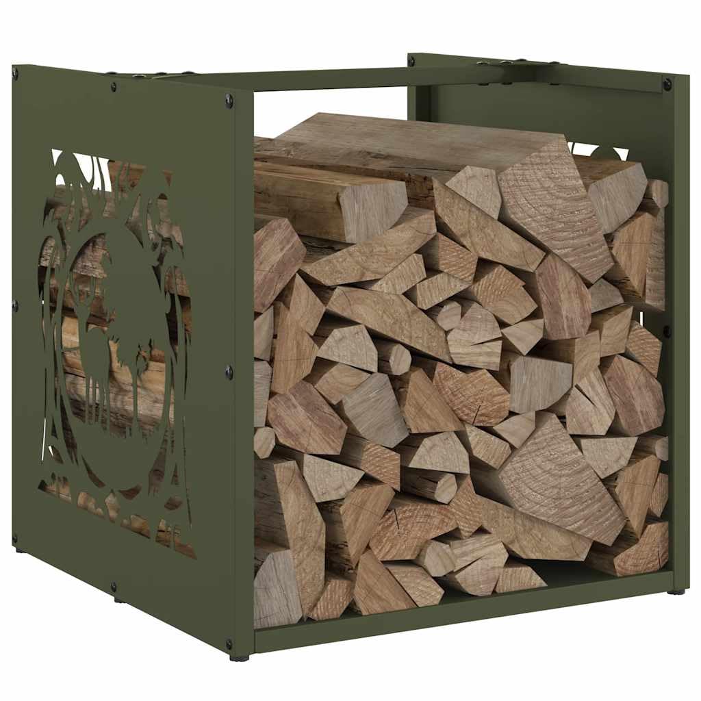 Brennholzregal Olivgrün aus kaltgewalztem Stahl 40 x 40 x 40 cm, 30 kg Tragkraft, Kaminholzregal für Kamin Ofen Wohnzimmer Terrasse Garten und ordentliche Lagerung