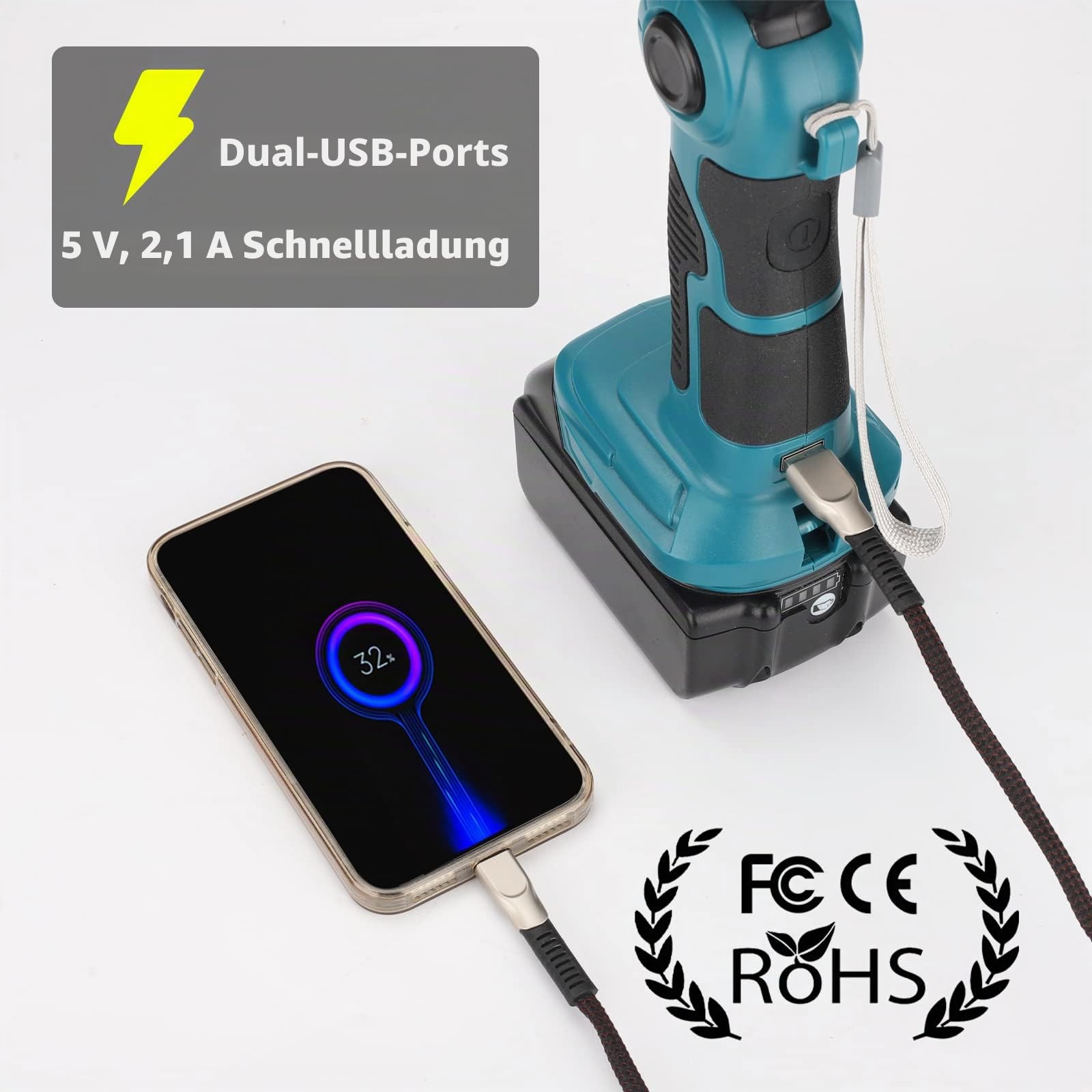 Taingwei 25W 2000LM LED Arbeitsleuchte kompatibel mit Makita 18V LXT Lithium Batterie, 18V Taschenlampe für Camping, Autoreparatur, Not- und Baustellenbeleuchtung