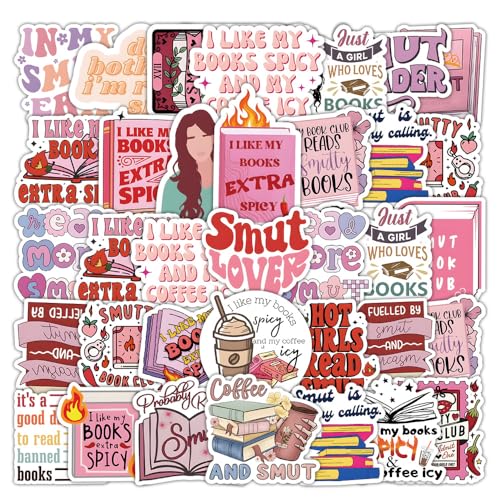 Rosa Lesen Aufkleber 50 Stück Wasserdicht Funny Cartoon Reading Stickers für Laptop Skateboard Scrapbook Gepäck Auto Fahrrad Telefon Gitarre,Vinyl Ästhetische Buch Sticker für Mädchen Erwachsene