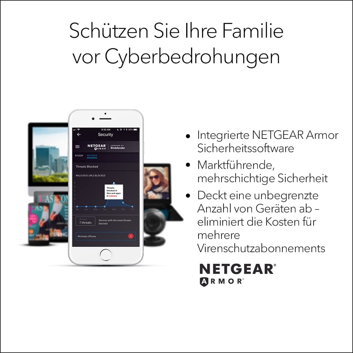 NETGEAR RAX10 WiFi 6 Router AX1800 (4 Streams mit bis zu 1,8 GBit/s, Nighthawk WLAN Router Abdeckung bis zu 100 m², kompatibel mit iPhone 12/13 oder Samsung S20/S21)
