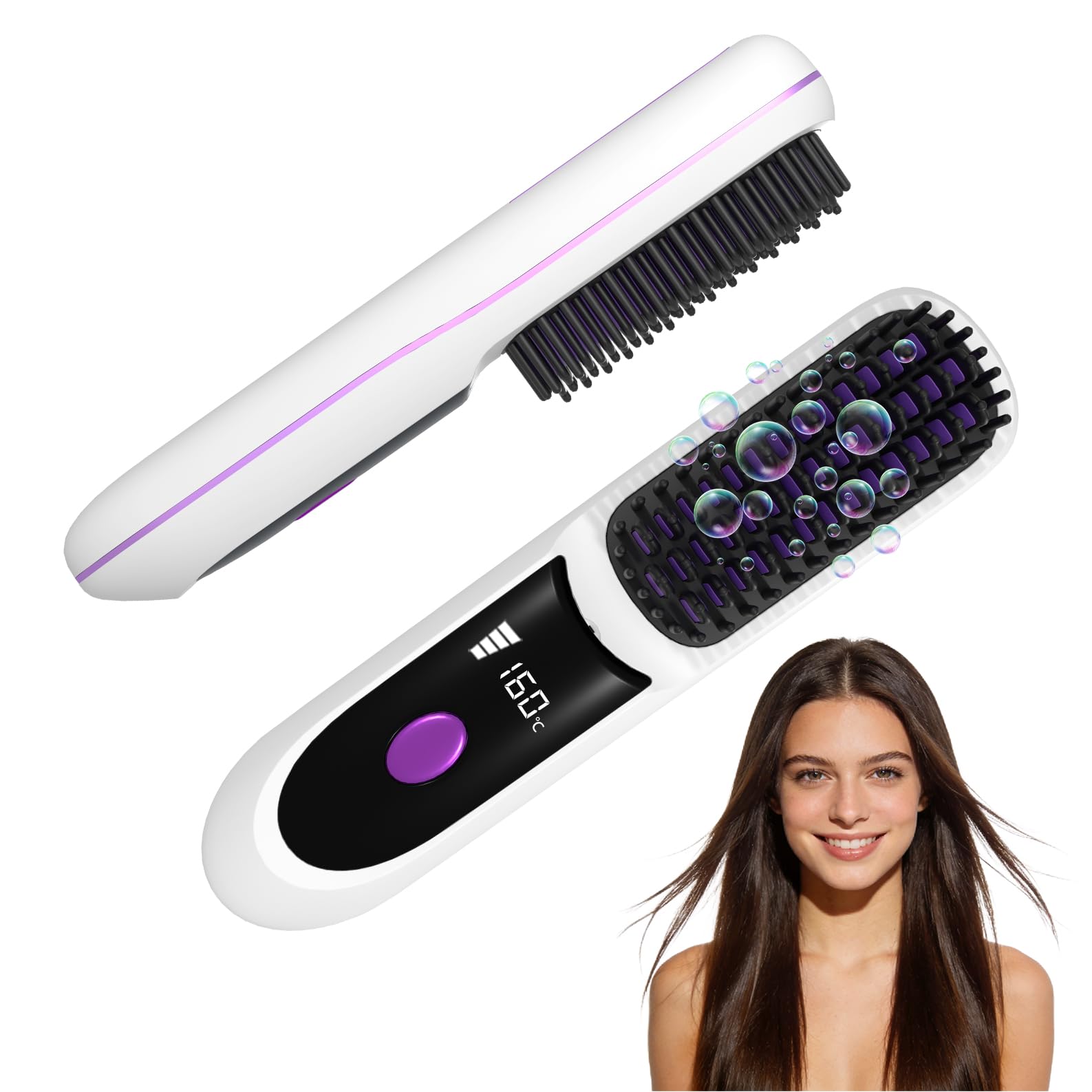 Go Brush Pro 2026, Portable Straightener Brushs for Travel, with LCD Temperature Display, Fast Heating Cordless Mini Hair Brushs (Pink) — view 9