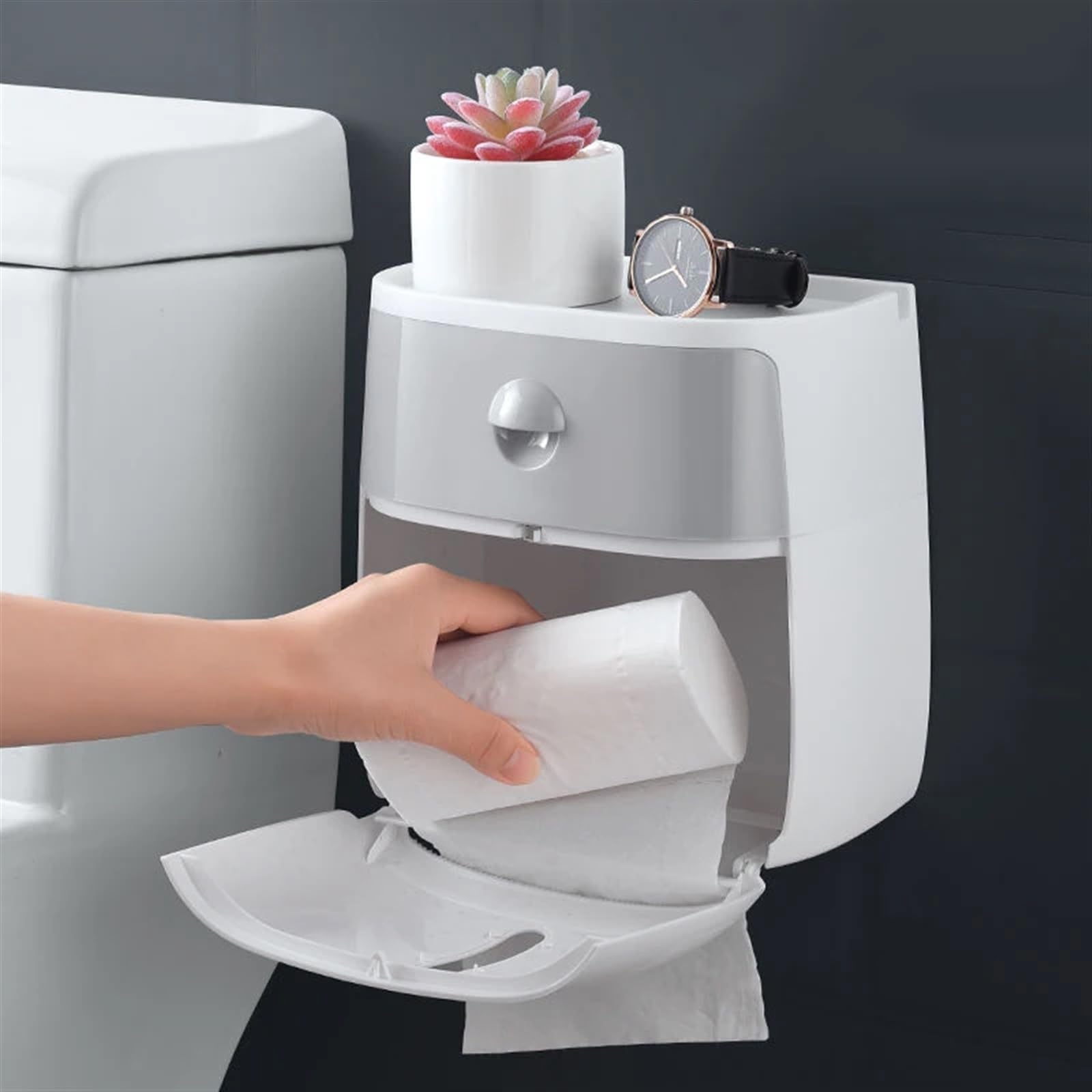 Pudełko na chusteczki Pokrywa pudełka na papier Uchwyt na papier toaletowy montowany na ścianie Pudełko na papier toaletowy Regał do przechowywania papieru Dwuwarstwowa półka z szufladą Dozownik chust