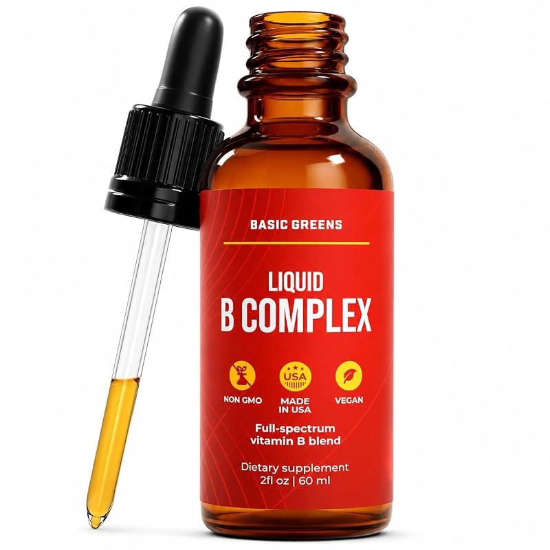 BASIC GREENS Complexo B líquido — vitaminas B1, B2, B3, B5, B6, B7, B9 e B12 — 60 mL