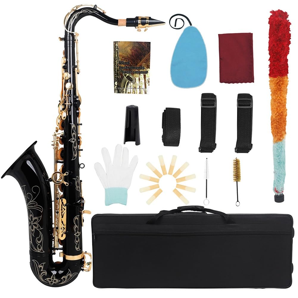 Saxofón alto en mi bemol Kit de saxofón de latón en mi bemol, accesorios completos, sonido profesional, llaves de concha de abulón, ideal for todos los músicos, incluye estuche rígido, correa, guantes