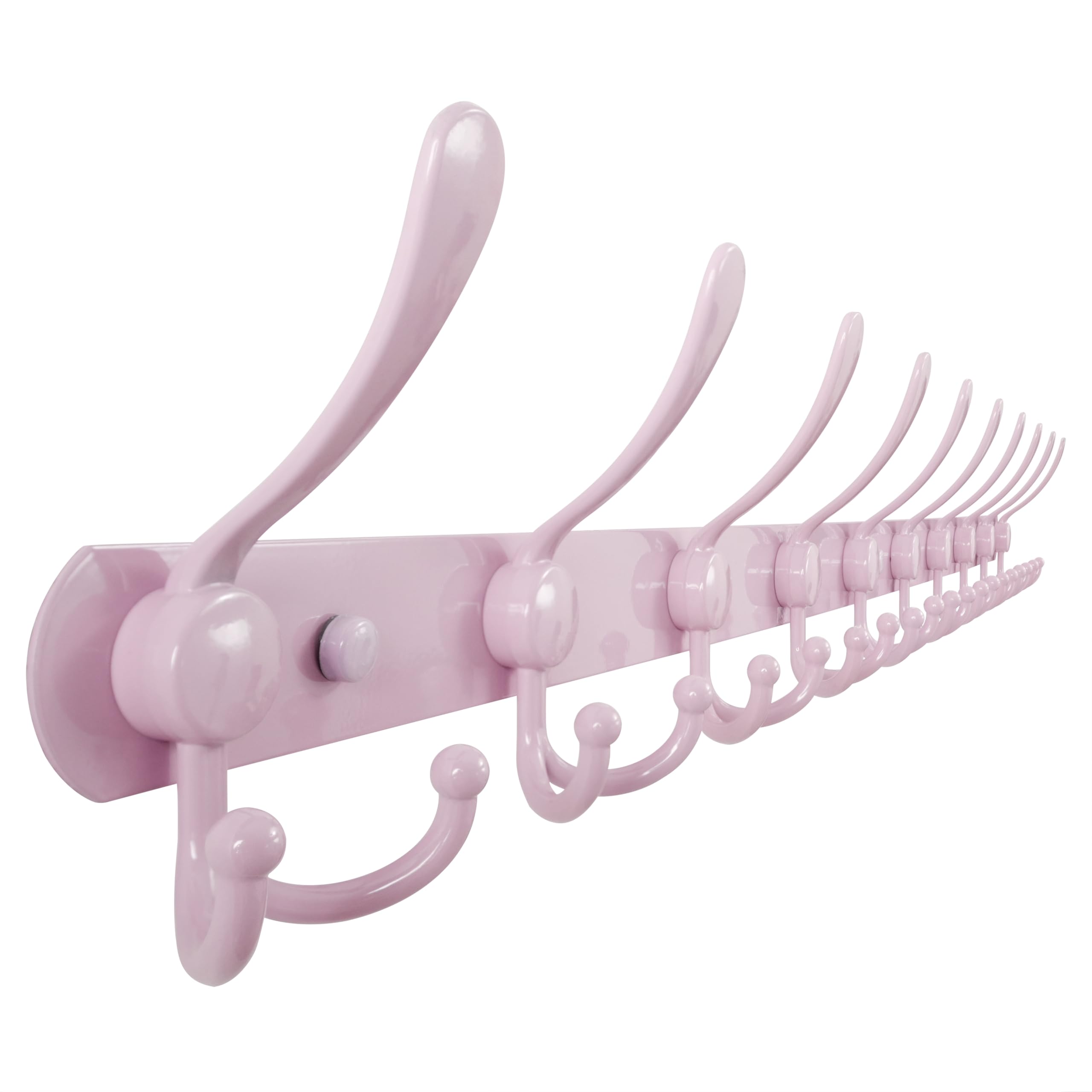 Dseap Coat Rack Wall Mount - 96cm Long 10-Tri-Hooks Heavy Duty Coat Hanger Rail Wall Hooks for Hanging Coats Hats Clothing Clothes Purse Mudroom Entryway, Pink