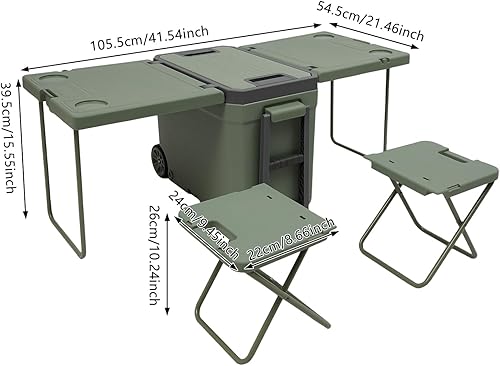 Miniatura 4 de Enfriador portátil multifuncional, enfriador rodante 2 en 1 con ruedas y mesa temporal, 41.54 x 21.46 x 15.55 pulgadas, enfriador plegable con