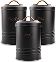 مجموعة علب مطبخ مكونة-3 قطع-الشاي والقهوة والسكر-فاسموف صناديق تخزين المطبخ حاويات لور ديكور المزرعة أسود