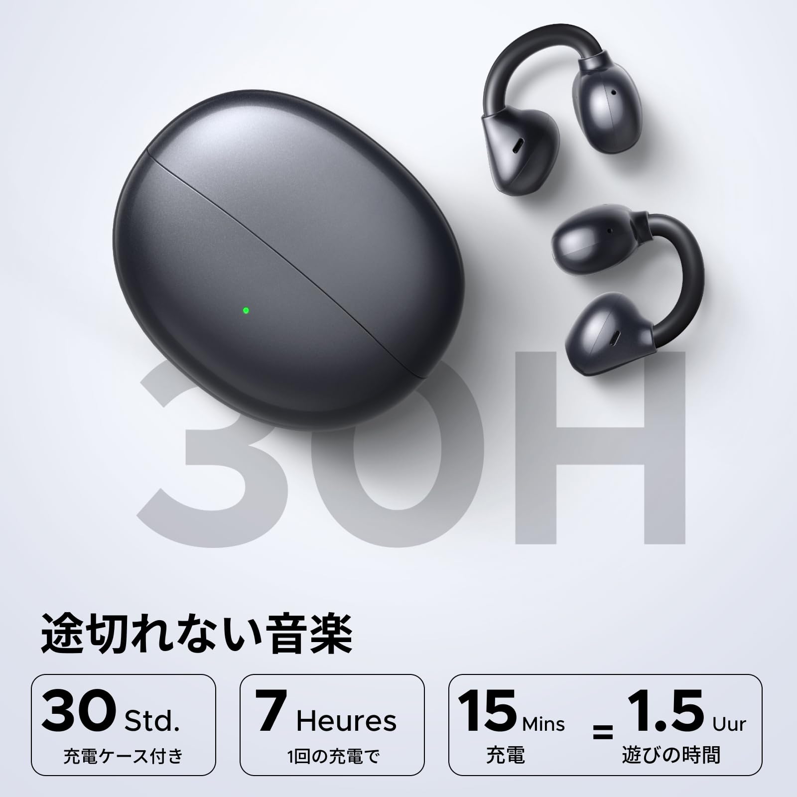 【2026アップグレード】UGREEN ClipBuds Bluetooth 6.0オープンイヤーイヤホン クリップ型イヤホン イヤーカフ【ENCノイズキャンセリング技術/12mmチタニウム製ドライバー / 合計30時間再生 /4マイク搭載 / IPX5防水/AI通話ノイキャン】Hi-Fi音質 超軽量 2台デバイス同時接続 音漏れ減少 APPカスタム操作 急速充電 ブラック - 5
