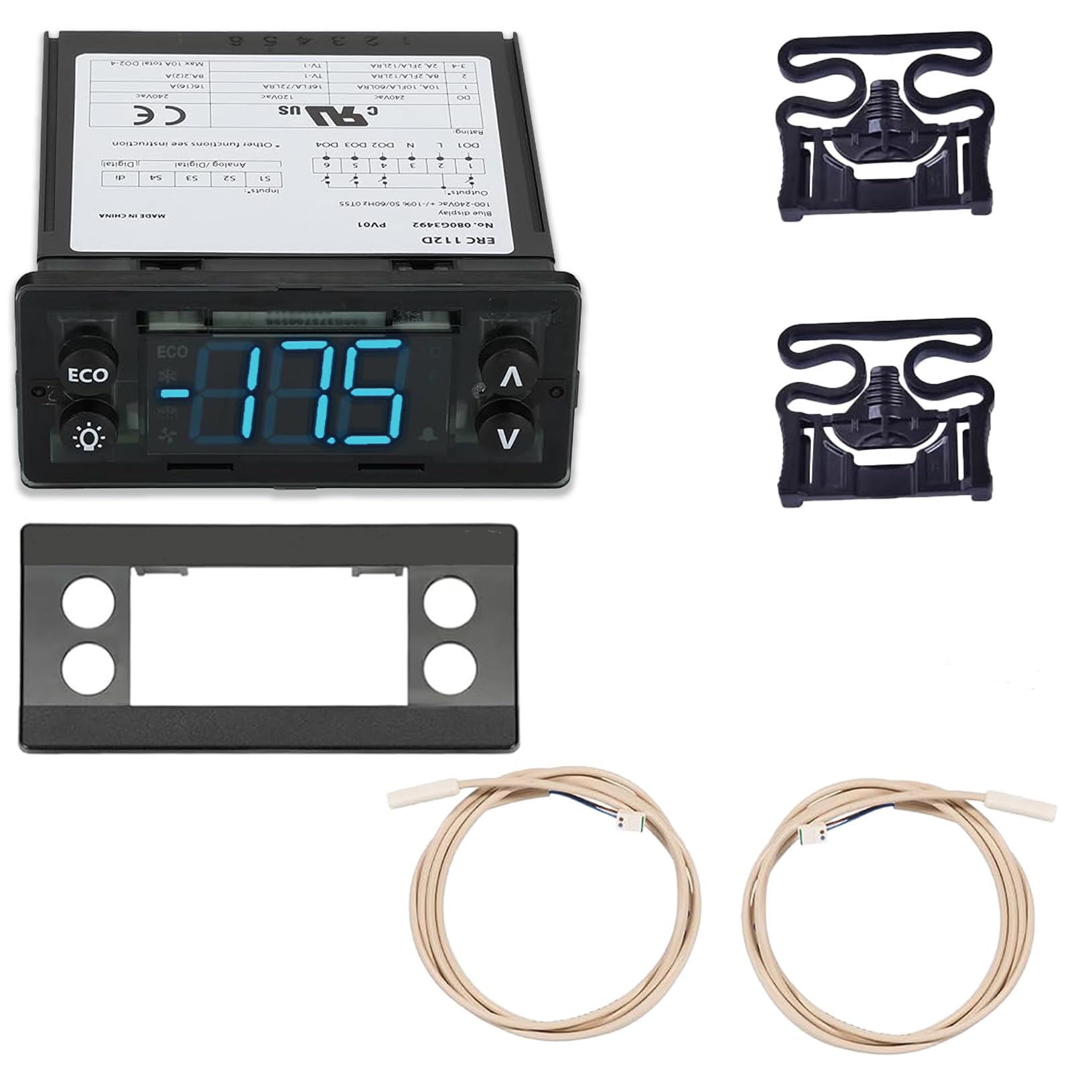 Kit de controlador de temperatura ERC112D 080G3492 080G3490 termostato digital controlador electrónico de refrigeración apto para Danfoss Beverage Air Dixell Eliwell, con sondas de sensor NTC