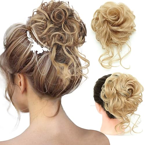 Miniatura 4 de QIAORUIXIN Extensiones de moño desordenado, extensiones de moño de pelo súper largas despeinado hacia arriba con cola de caballo onduladas,