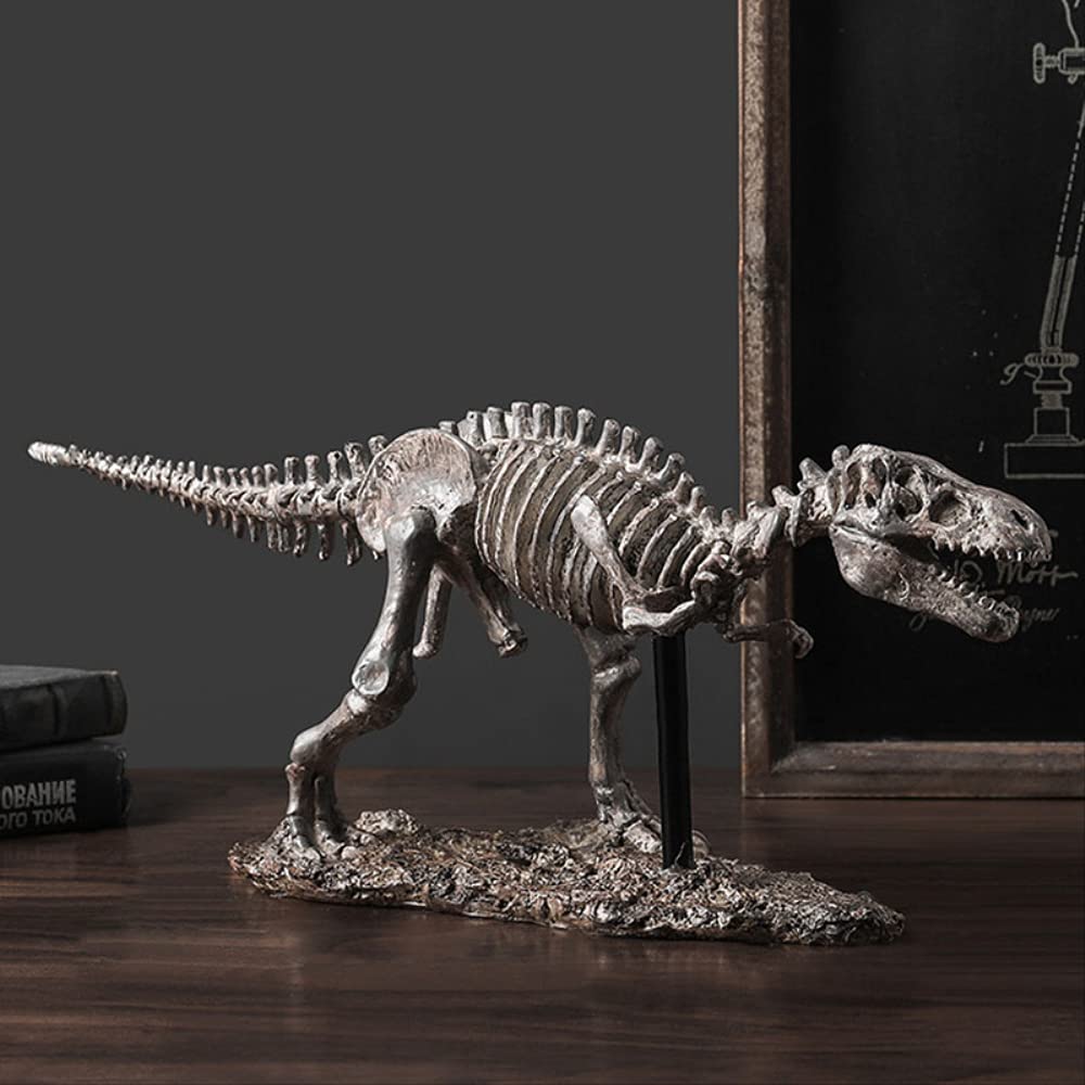 Archaizująca figurka szkieletu dinozaura, skamieniała rzeźba z żywicy w stylu vintage, dekoracja domu