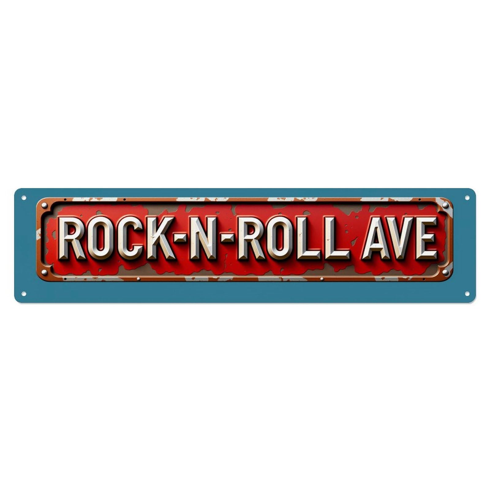 Ldfuieksufg Style Long Red Rusty Rock N Roll Avenue Vintage Street Metal Sign Vintage Aluminium Metal Sign, Retro Wall Decor For Home, Bar, Garage & Farmhouse 10 * 40Cm
