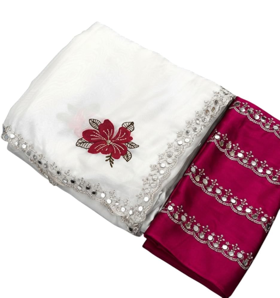 Women's Premium Mirror Work Saree with Unstitched Blouse Piece-image-6