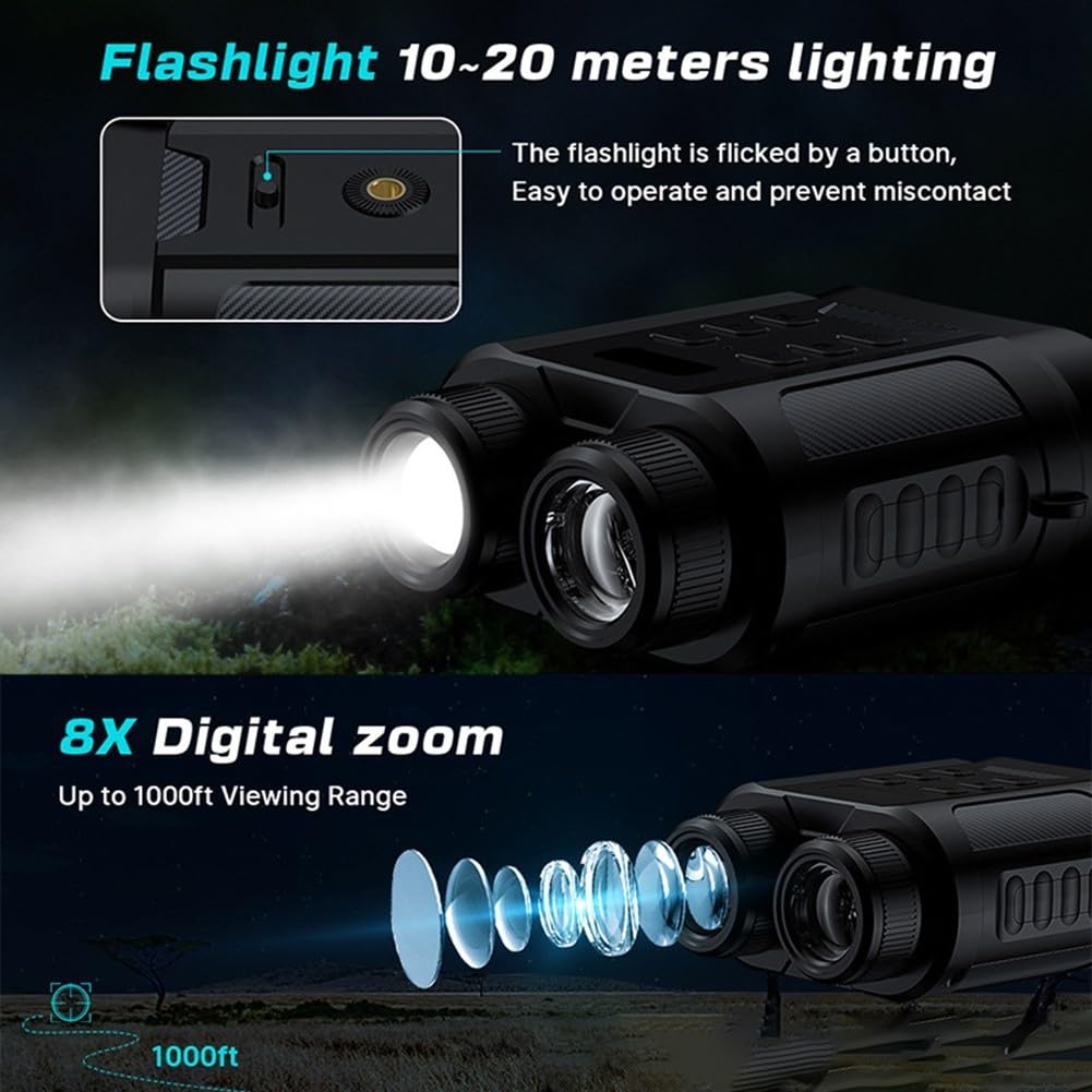 4K con zoom digital, pantalla TFT de 2.4 pulgadas, alcance de 300 m, foco IR de 850 nm, compatible con tarjeta TF de 128 GB para observación de vida silvestre y observación de estrellas