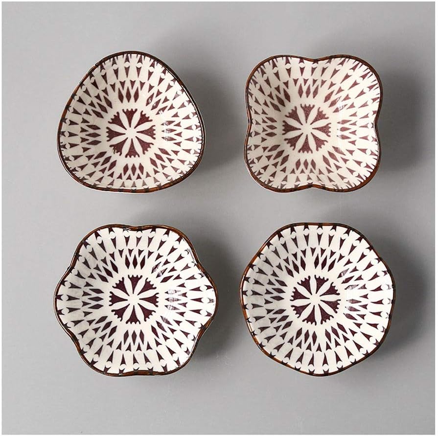 Dipping Bowls Ramekin Dishes, 4-Piece Porcelain Ceramic Deep Dinner Plates Soup Plates, Ideal for Dips Sauce Appetizer Plates (Color : E)