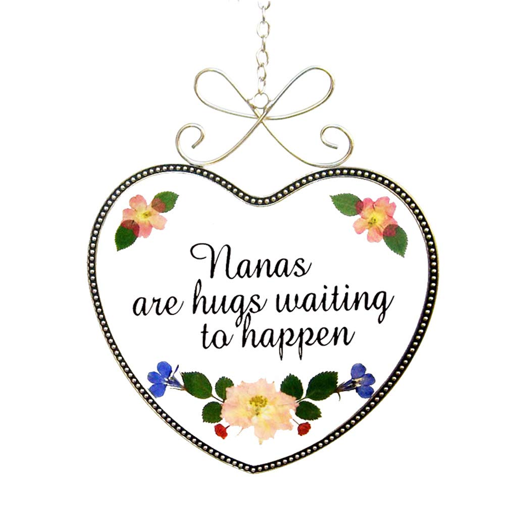 Grandma Nana Birthday from Grandchild, Heart Shaped Window Suncatcher Real Flower Pressed in Glass-Gifts for Grandma Window Garden Décor