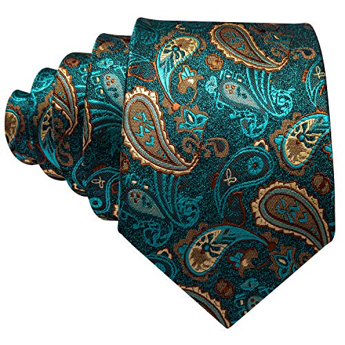 Image of Barry.Wang Men Tie Set Paisley Silk Necktie Pocket Square Cufflinks Formal Wedding Business Party