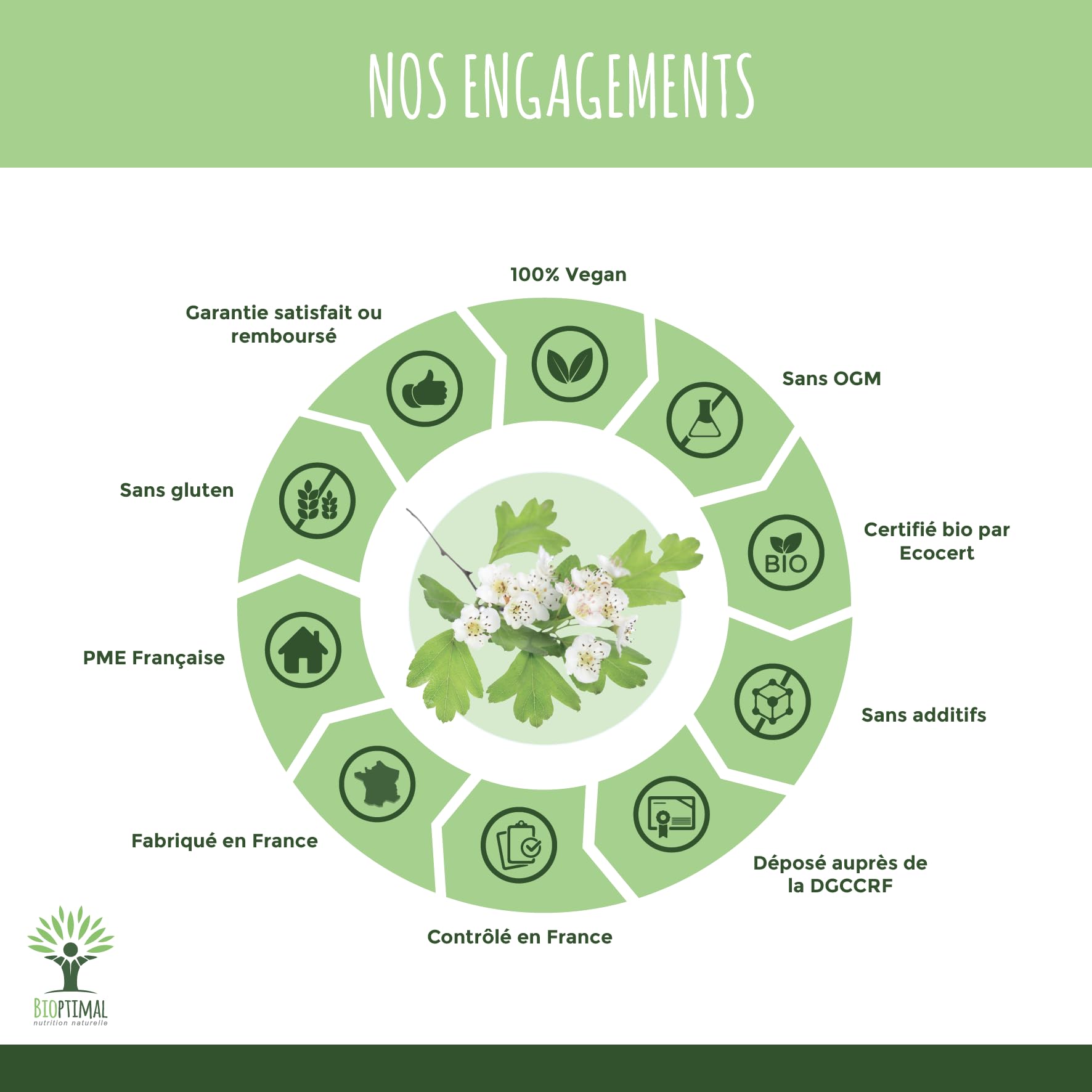 Aubépine bio - Bioptimal - Complément alimentaire - Sommeil Anti-Stress Anxiété - 100% Sommité Fleurie en Poudre Pure - 300mg par Gélule - Fabriqué en France - Certifié par Ecocert - 200 gélules
